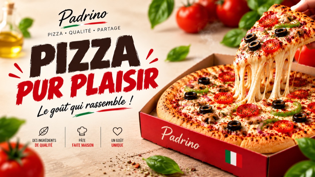 Padrino, pizza pur plaisir au Blanc-Mesnil : le goût qui rassemble. Des ingrédients de qualité, une pâte faite maison, un goût unique.